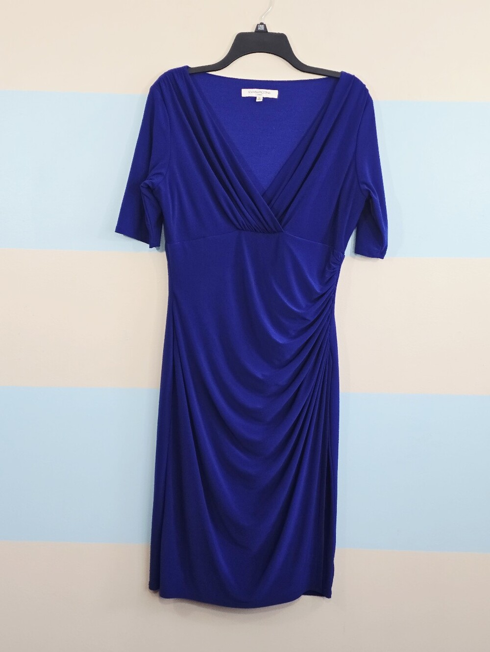 Evan Picone Cobalt Blue Faux-Wrap Midi Dress - Picture 2 of 6